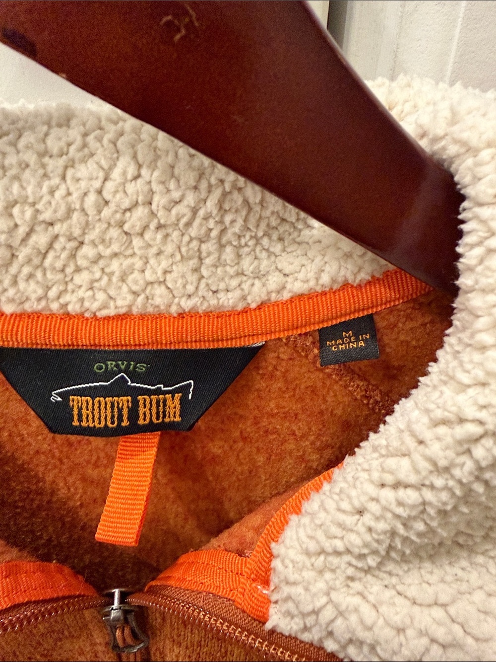 Orvis Men’s Half-Zip Sweater with Sherpa Collar - Orange - Picture 2 of 4